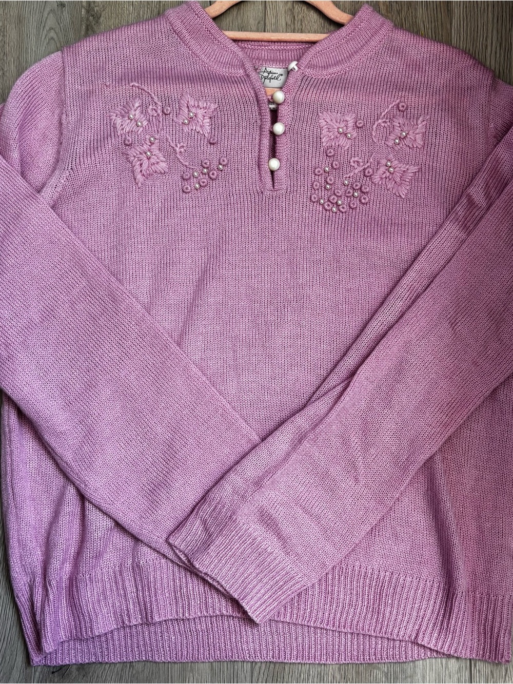 Beautiful Vintage Inspired Embroidered Button Crewneck Sweater